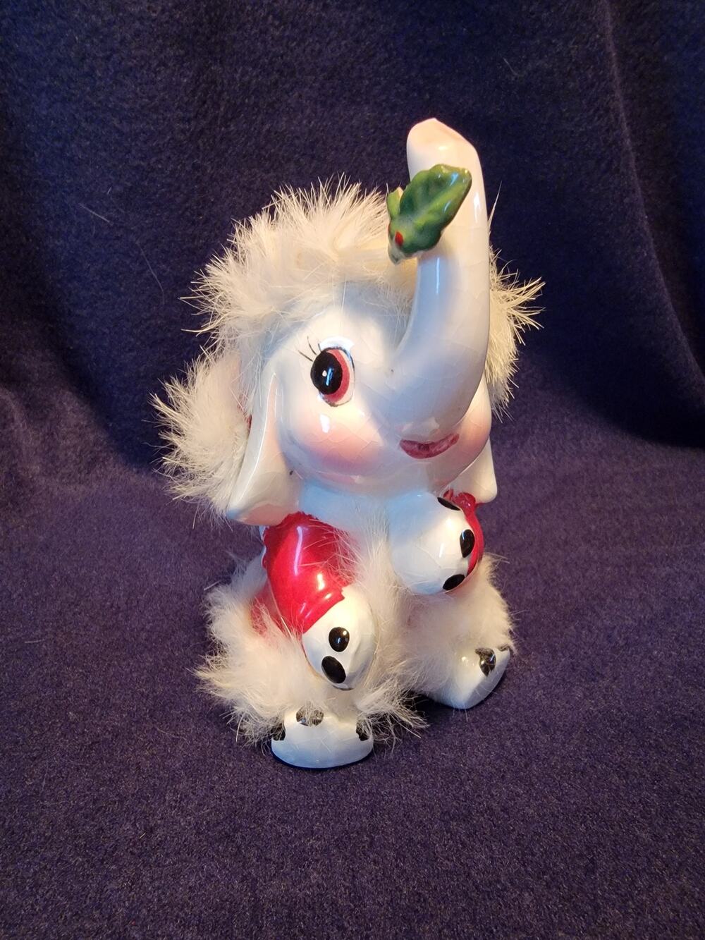 Vintage Japan Ceramic Christmas Elephant Figurine Santa Hat Fur Trim 5"